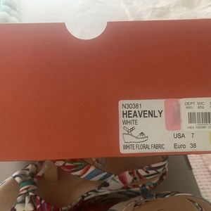 ONO print fabric wedge sandals. Perfect for your winter getaway.